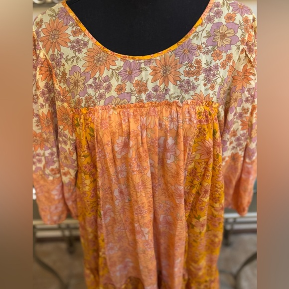 AMERICAN EAGLE ORANGE FLORAL BOHO PEASANT CUT OUT WESTERN FLOWY DRESS SZ L TALL - Picture 11 of 12
